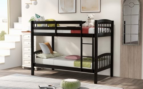 Wood Twin Over Twin Bunk Bed with Ladder