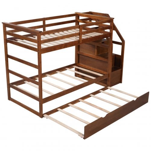 Twin over Twin Bunk Bed With Twin Trundle And 3 Storage Stairs