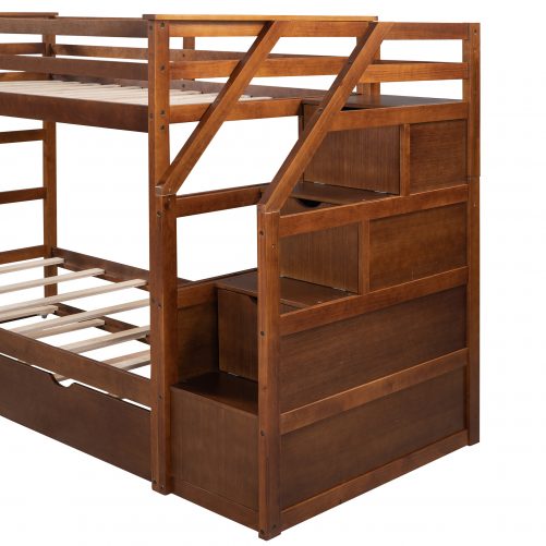 Twin over Twin Bunk Bed With Twin Trundle And 3 Storage Stairs