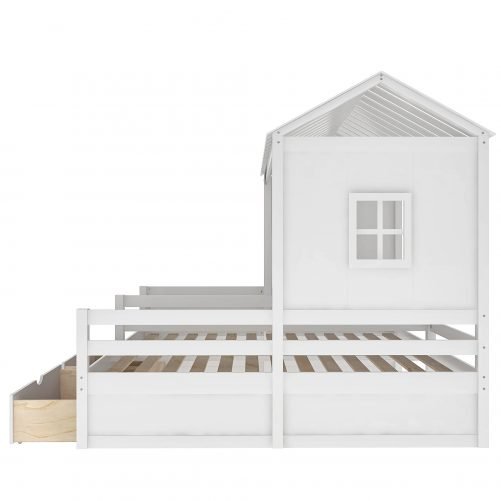 Twin Size House Platform Beds With Two Drawers