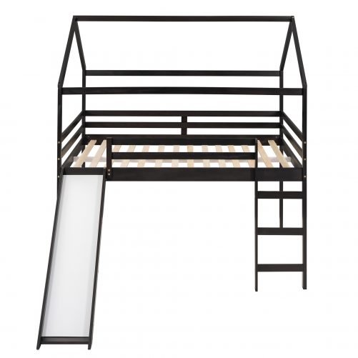 House-Shaped Full Size Loft Bed With Slide
