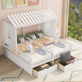 Twin Size House Platform Beds With Two Drawers
