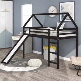 Twin Size Loft Bed With Slide, House Shape