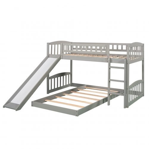 Twin Over Twin Bunk Bed With Slide And Ladder, Floor