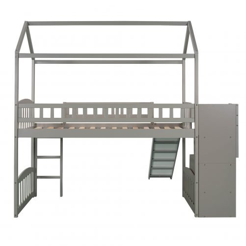House Shape Twin Loft Bed With Two Drawers And Slide