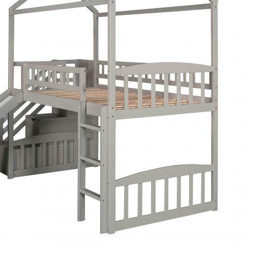 House Shape Twin Loft Bed With Two Drawers And Slide