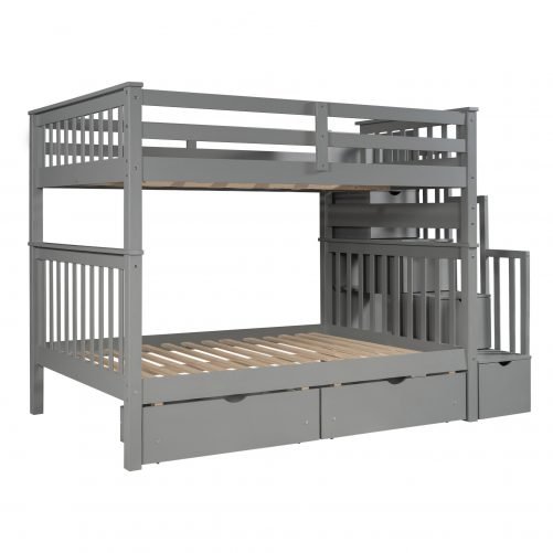 Full Over Full Bunk Beds With Shelves And 6 Storage Drawers