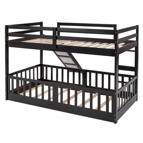 Wooden Twin Over Twin Bunk Bed With Slide And Ladder