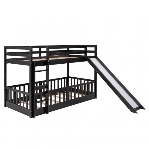Wooden Twin Over Twin Bunk Bed With Slide And Ladder