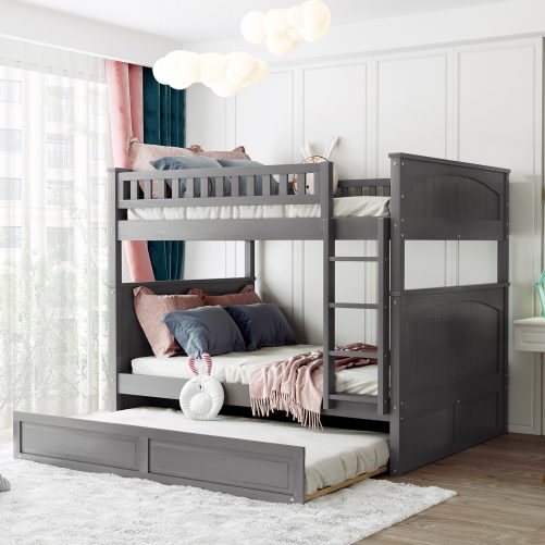 Full Over Full Bunk Bed With Twin Size Trundle, Pine Wood