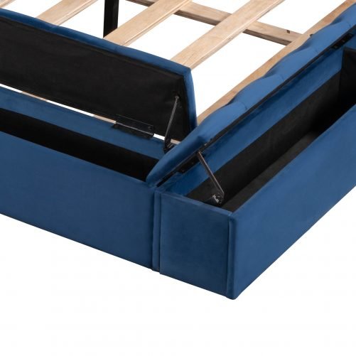 Queen Size Upholstery Platform Bed with Storage Space on both Sides and Footboard