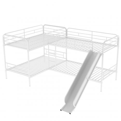 Twin Size L-Shaped Bunk Bed With Slide And Ladder