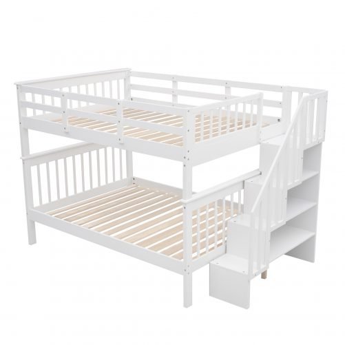Full-Over-Full Bunk Bed with Staircase and Guard Rail