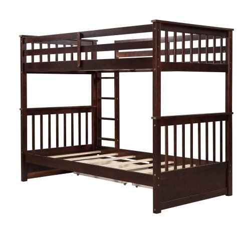 Twin Over Twin Bunk Bed with Ladders and Two Storage Drawers