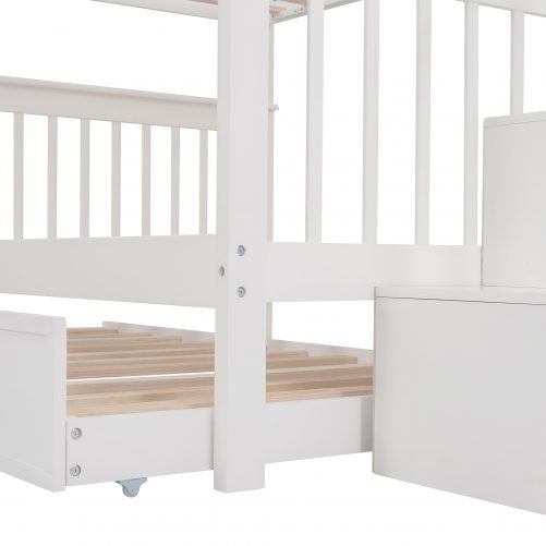 Stairway Full over Full Bunk Bed With Twin Trundle, Storage And Guard Rail