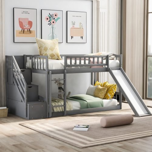 Stairway Twin Over Twin Bunk Beds With Two Drawers And Slide