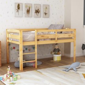 Twin Wood Low Loft Bed With Ladder
