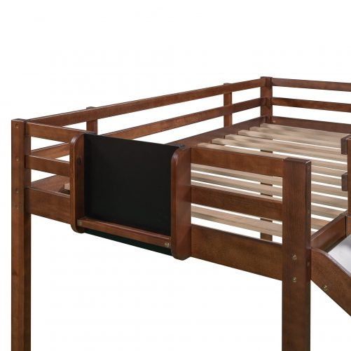 Twin Size Loft Bed With Slide, Stair And Chalkboard