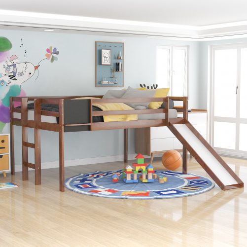 Full Size Loft Bed With Slide, Stair And Chalkboard