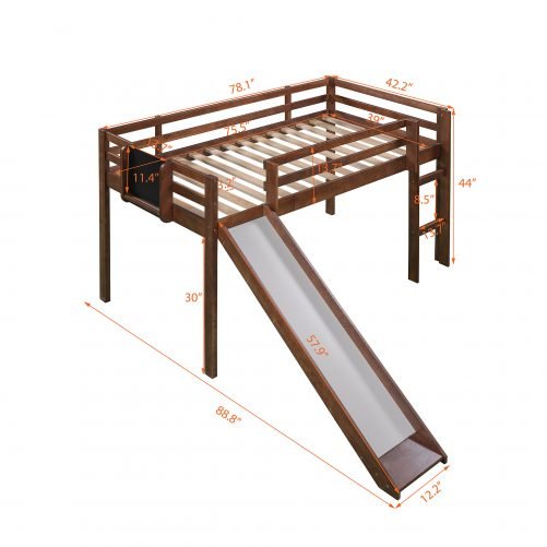 Twin Size Loft Bed With Slide, Stair And Chalkboard