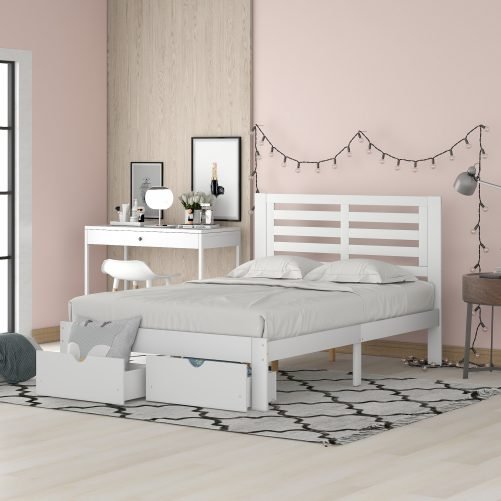 Full Size Platform Bed With Two Drawers