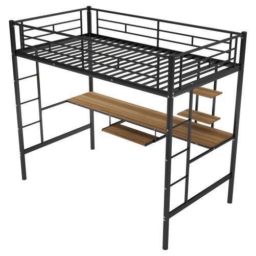 Twin Size Loft Bed With Desk And Shelf , Space Saving Design
