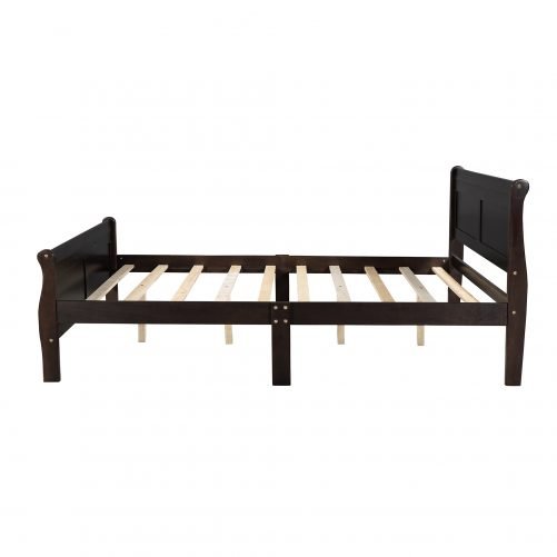 Queen Size Wood Platform Bed With Headboard And Wooden Slat Support
