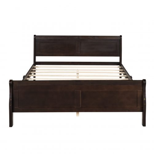 Full Size Wood Platform Bed With Headboard And Wooden Slat Support