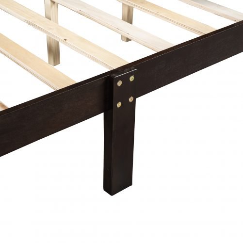 Queen Size Wood Platform Bed With Headboard And Wooden Slat Support