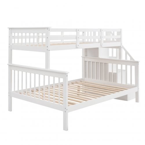 Twin Over Full Bunk Bed With Storage, Guard Rail And Stairway