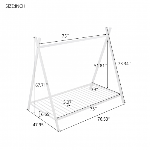 Tent Bed Frame, Twin Size Metal Play House Bed With Slat