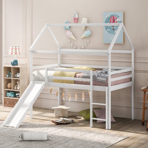 House Shaped Twin Size Loft Bed With Slide