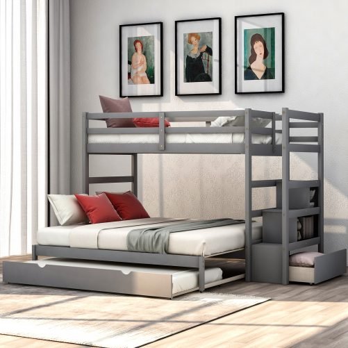 Staircase Twin Over Twin/King Bunk Bed With Twin Size Trundle