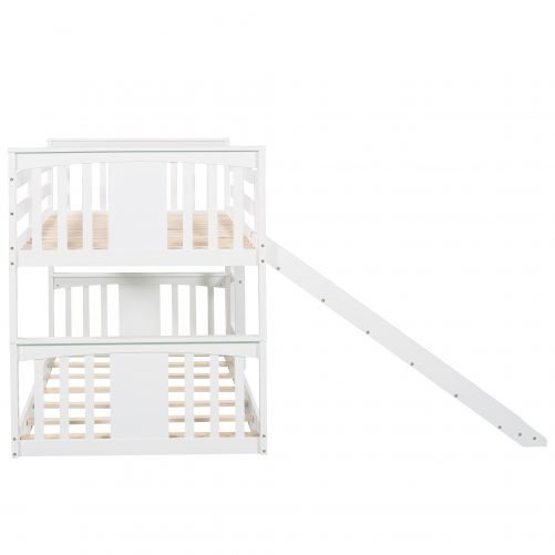 Twin Over Twin Low Bunk Bed With Slide & Ladder