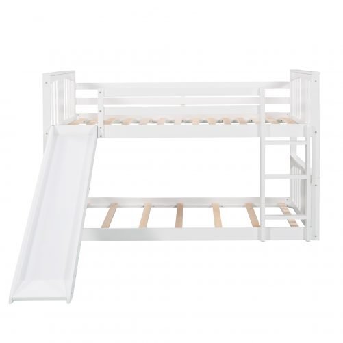 Twin Over Twin Low Bunk Bed With Slide & Ladder