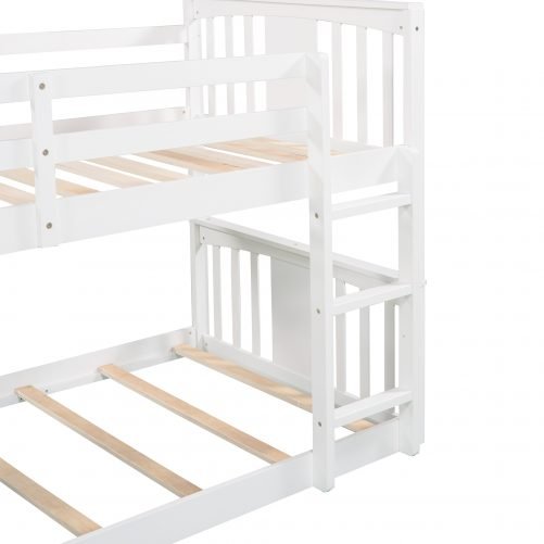 Twin Over Twin Low Bunk Bed With Ladder and Guardrail