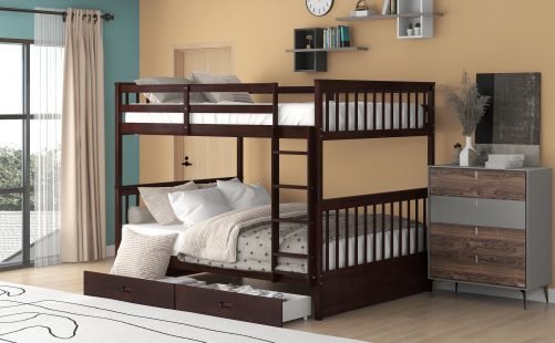 Full over Full Bunk Bed With Ladders And Two Storage Drawers