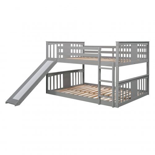 Wood Full Over Full Bunk Bed With Ladder With Slide