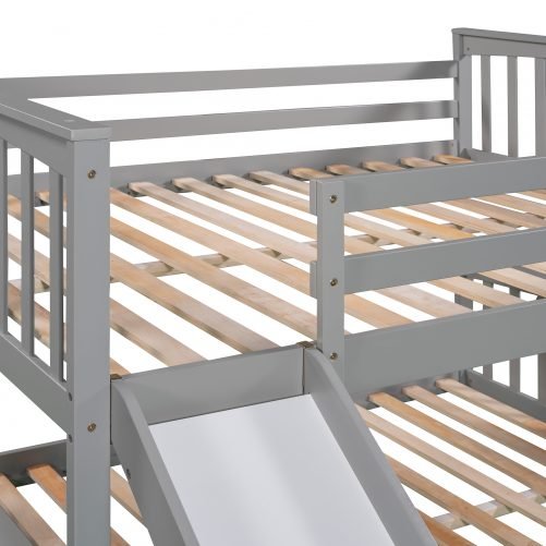 Wood Full Over Full Bunk Bed With Ladder With Slide