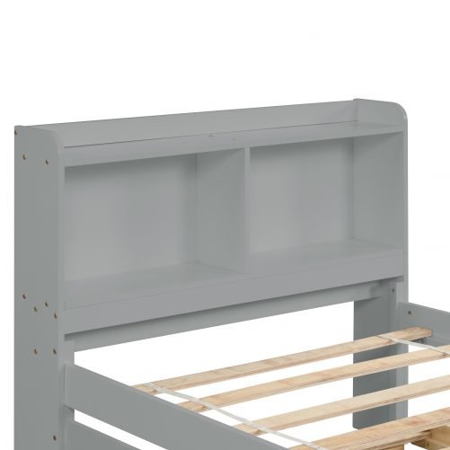 Twin Size Platform Bed with Trundle and Bookcase