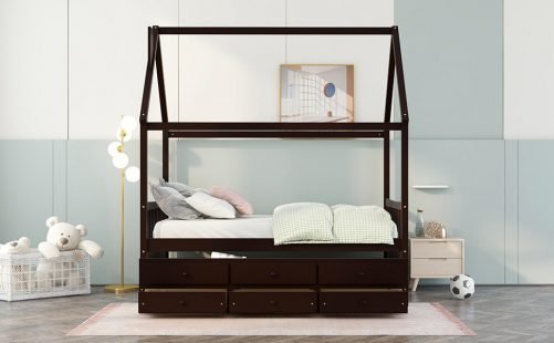 Wooden Full Size Daybed With Trundle And 3 Storage Drawers
