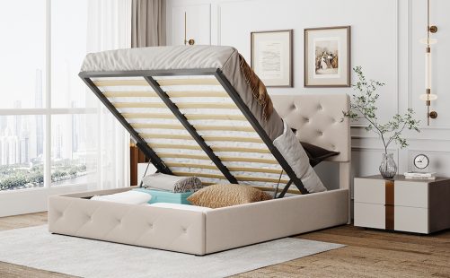 Upholstered Platform Bed With A Hydraulic Storage System, Queen Size