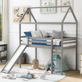 House Shape Twin Loft Bed With Slide