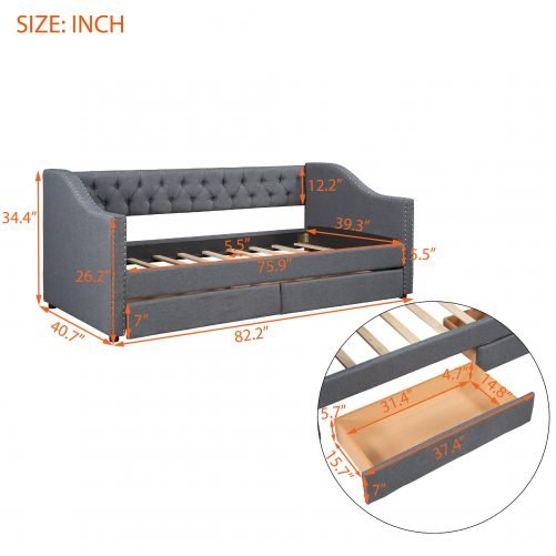 Upholstered Twin Size Daybed With Two Drawers