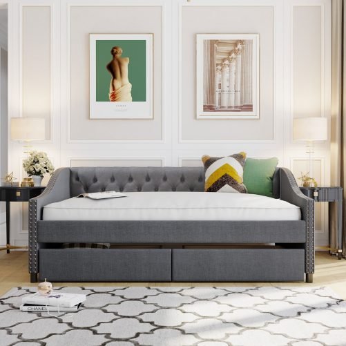 Full Size Upholstered Daybed With Two Drawers