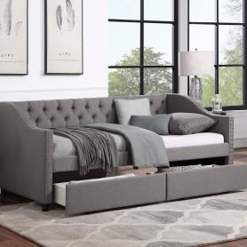 Upholstered Daybed With Two Drawers, Twin Size