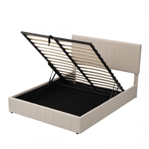 Queen Size Upholstered Platform Bed With A Hydraulic Storage System