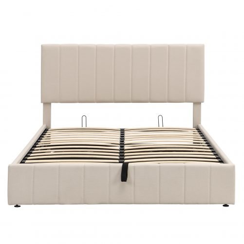 Queen Size Upholstered Platform Bed With A Hydraulic Storage System