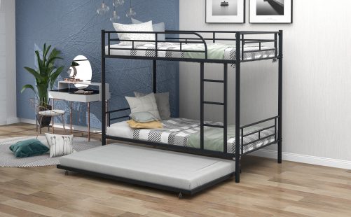 Metal Twin over Twin Bunk Bed With Trundle, Can Be Divided Into Two Beds,no Box Spring Needed