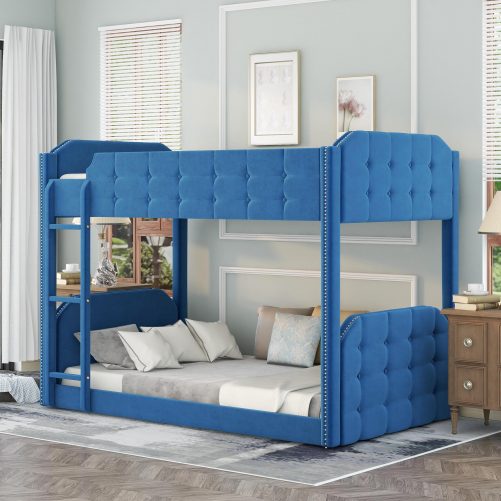 Twin Over Twin Upholstered Bunk Bed, Button-tufted Headboard And Footboard Design